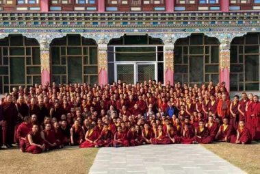 Mindrolling monks gather for a Losar photo.